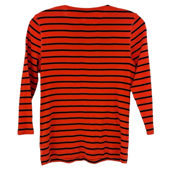 RALPH LAUREN - 3/4 Sleeve, Jersey Stripped Top - Orange/ Navy Blue Medium - Picture 2 of 6